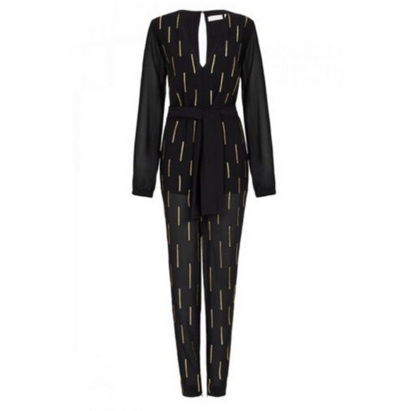 slim fit dress slacks Sass & Bide 'Freedom Rule' Black & Gold Midi Dress main image 1